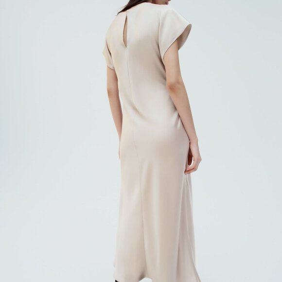 ZARA SATIN MIDI DRESS WITH GATHERED WAIST - Picture 2 of 7
